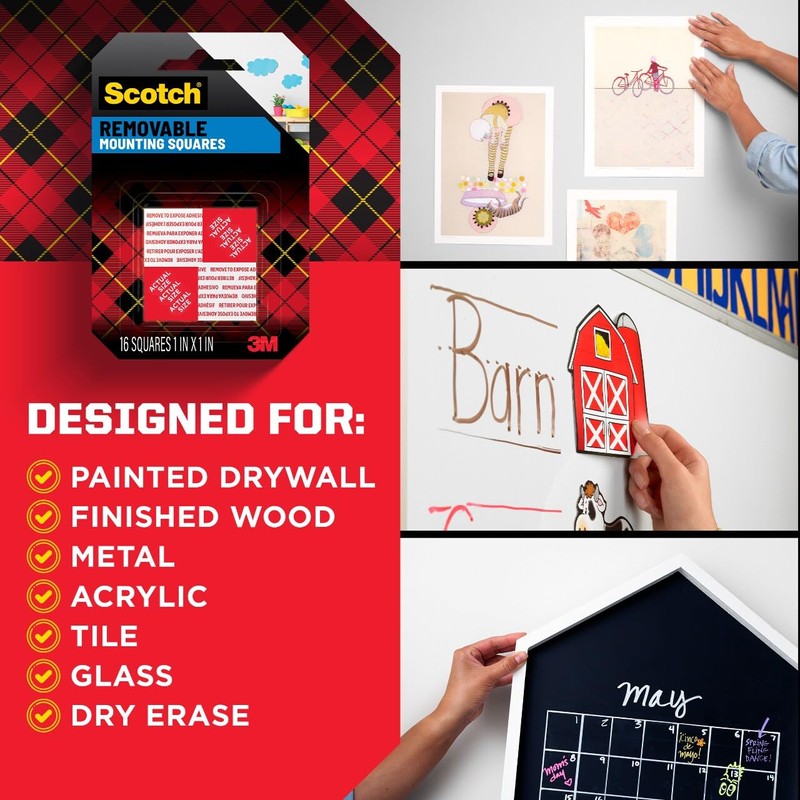 Scotch Removable Double-Sided Mounting Squares, 0.45 in x 0.45 in