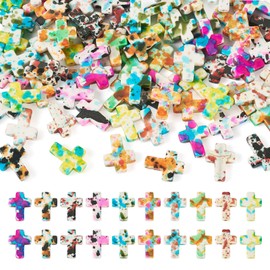100 Pcs Turquoise Cross Beads Colorful Stone Cross Charms Synthetic Turquoise Stone Beads Easter Cross Crucifix Charms for Easter Holiday Bracelet Necklace Jewelry Making