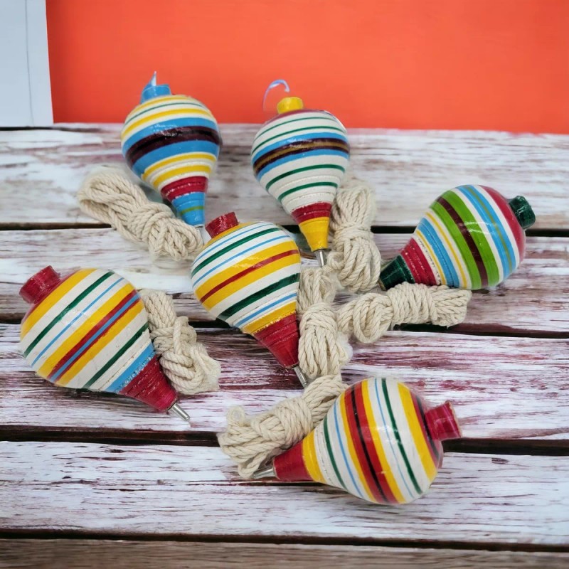 Singex Trompo Juguete Mexicano Artesanal Madera Colorido Chico