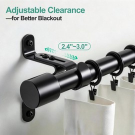 Curtain Rods for Windows 32-58 Inch, 1 Inch Heavy Duty Adjustable Drapery Pole, Matte Black Metal Window Treatment Set with Wall Brackets for Bedroom, Living Room, Sliding Glass Door