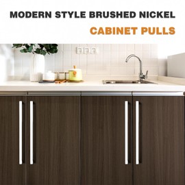 Probrico 30 Pack Square Cabinet Pulls 10 Inch Brushed Nickel Cabinet Handles for Kitchen, Stainless Steel Kitchen Hardware for Cupboard, Modern Silver Drawer Pulls Drawer Handles Inside