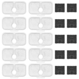 10 Pack Cat Water Fountain Filter Replacement, Compatible With PETLIBRO 2.5L/84oz Cat Water Fountain PLWF005/PLWF105/PLWF115/PLWF305, Quiet Cat Fountain Filters with 10 Pre-Filter Sponges