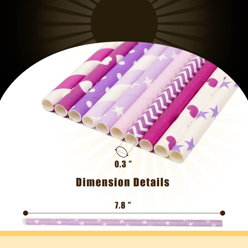 Gcardist Purple Paper Straws for Drinking Purple Disposable Straws 100pcs