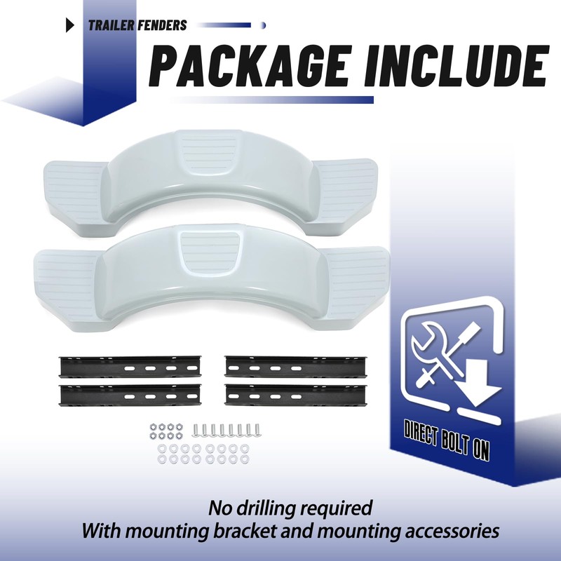 ECOTRIC Pair Axle Trailers Fenders 12" Wheels Tires Skirt Boat