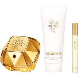 Paco Rabanne Lady Million 3 Piece Gift Set, (2.7 Oz Eau De Parfum Spray + 3.4 Oz Body Lotion + 0.33 Oz Travel Spray)