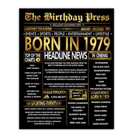 Stuff4 Gold 46th Birthday Poster Unframed - Golden Born In 1979 Newspaper - Happy 46 Birthday for Men Women Retro Vintage Gifts Back In 1979, 8x10 Inch Bday Party Decor Decoration