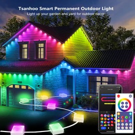Tsanhoo Smart Permanent Outdoor Lights, 100ft Smart Eave Lights with 72 LED Bulbs IP67 Waterproof DIY Multicolor for House Christmas Party Holiday Decor, Work with APP/Alexa/Google Assistant