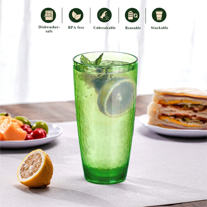 MIYOPESI 26oz Green Acrylic Glasses Drinkware (Set of 6), Hammered