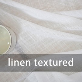 White Sheer Valance for Windows 16 inches Long Natural Linen Farmhouse Short Small Mini Curtains Topper Open Weave Rustic Living Room Bedroom Door Kitchen Bathroom 1 Panel Rod Pocket 52" Wx16 L