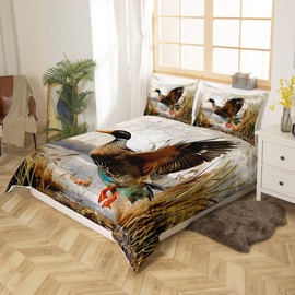 Mallard Duck Duvet Cover Boys Girls Wild Duck Hunting Bedding Set for Kids Women Men Ultra Soft Lodge Cabin Farmhouse Comforter Cover Set Bedspread Cover Room Decor Full Size Bedclothes Zipper