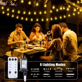 Minetom 66 Ft Warm White Crystal Globe String Lights 200 Led With Remote 8 Modes