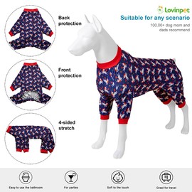 LovinPet Dog Recovery Bodysuit for Large Dogs - Wound Care Cotton Pullover Dog Pajamas,Cozy Stretchy Fabric,Navy Unicorns Print,Large Dog Pjs,Surgery Recovery Suit for Dogs,Pitbull Party Clothes,3XL