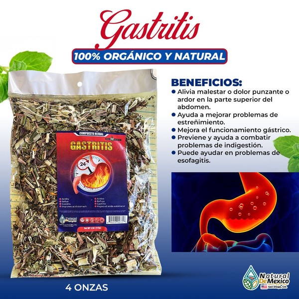 Natural de Mexico USA Gastritis Compuesto Herbal/Tea 4 Oz-113gr. Antinflammatory Gastritis, H. Pylori, Heartburn