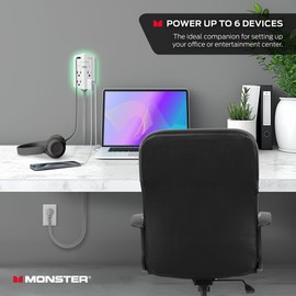 Monster Power Shield XL Surge Protector with Outlet Extender, Multiple Plug Outlet with 4 AC Outlets and 2 USB-A Ports, Reliable Wall Outlet with USB Ports