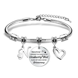 Inspirational Gifts Initial Letter Bracelet Gifts for Girls Friends Sisters Daughters Niece Girlfriend Granddaughter Memory Bracelet Gifts on Birthday Christmas Graduation, Stainless Steel, Stainless