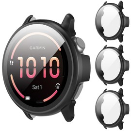 3 Pack for Garmin Vivoactive 6 Case 9H Tempered Glass Screen Protector Cover Touch Sensitive,Scratch Resistant,Ultra-Thin Hard PC Case for Vivoactive6 -Black
