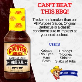 Country Bob's Original Barbecue Sauce - Smoky, Sweet, Bold - Ideal for Basting, Glazing, Grilling, and Smoking - Thick, Rich, and Flavorful - Made with Tomato Concentrate, Molasses, and Spices - 18 oz (Pack of 2)