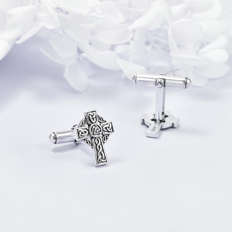 Cross Cufflinks Sterling Silver Celtic Knot Cuff Links for Men