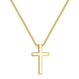 Ursteel Cross Necklace for Men, Mens Cross Chain Stainless Steel Cross Necklace for Men Women 18 Inch Cross Necklace Mens Gifts for Father Fathers Day Gold Chain Valentines Gifts for Him