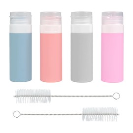 TACYKIBD 4Pcs Salad Dressing Container to Go, Mini Squeeze Bottles for Sauces, Small Condiment Bottles, Travel Condiment Containers for Lunch with 2Pcs Cleaning Brush(Column, 2OZ)