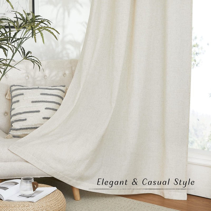 NICETOWN Natural Linen Curtains 84 inch Long 2 Panels Set,