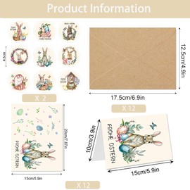 12 Beautiful Greeting Cards with Envelope, Easter Cards Hinged, Easter Card Set, Happy Easter Postcards with Easter Bunny and Easter Eggs, 6 Different Designs, 2 Pieces Each