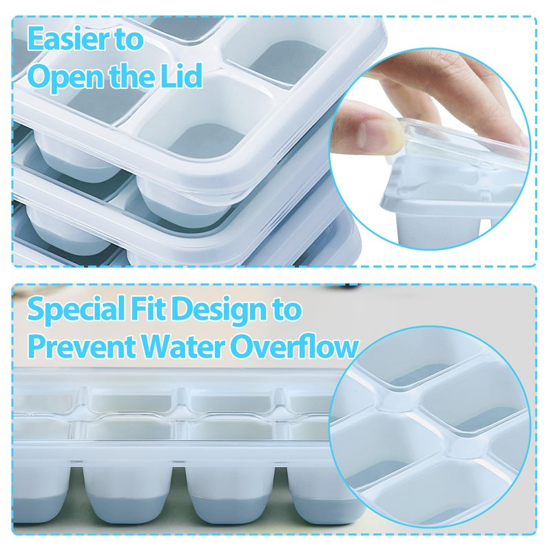 DOQAUS Ice Cube Tray with Lids - 4 Pack Stackable
