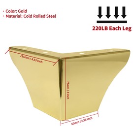 Cjueiom 7.5cm / 3 Inch Furniture Legs Gold Set of 4 - Modern Metal Sofa, Table, Wardrobe Feet - Replacement for Cabinet, Cupboard, Chair, Ottoman