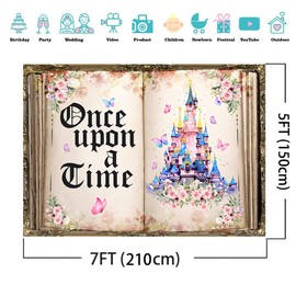 AIIKES 7x5FT Fairy Tale Book Photography Backdrop Once Upon A Time Backdrop Color Castle Story Book Backdrop Princess Birthday Wedding Party Decoration Backdrop Studio Props 12-542
