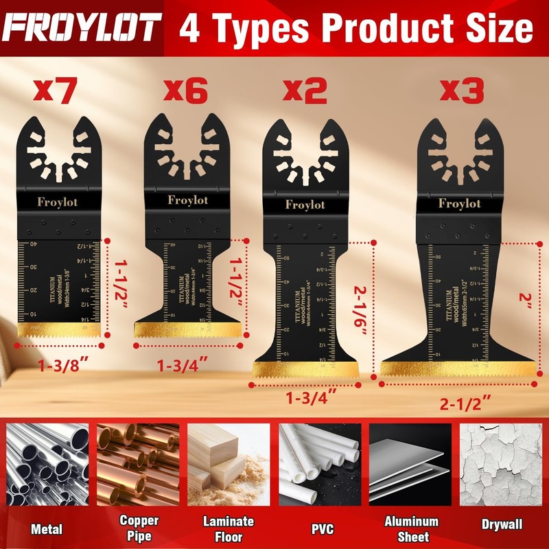 Froylot Latest Titanium Oscillating Tool Blades, Universal Multitool Blades for