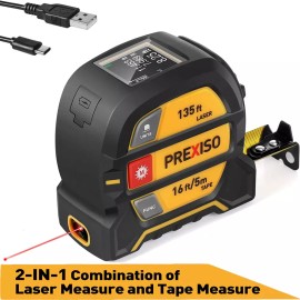 PREXISO 2-in-1 Laser Tape Measure, 135Ft Rechargeable Laser Measurement Tool NEW
