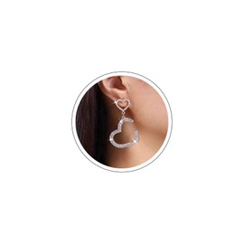 Atentuyi Boho Double CZ Heart Earrings Gold Hollow Large Heart Dangle Earrings Rhinestone Heart Stud Earrings Crystal Heart Dangle Earrings Jewellery for Women and Girls, Alloy Steel