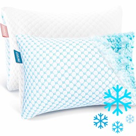 Nestl Cooling Pillow King Size Set of 2, Gel Infused Shredded Memory Foam Pillows, Adjustable for Sleeping, Breathable Washable Cool Bed Cover, 20”x36”