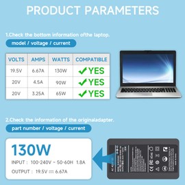 130W Ladekabel Laptop für Dell XPS 15 7590 9560 9570 9550 9530 Precision 5540 5510 5520 5530 M3800 M2800 DA130PM130 HA130PM130 0V363H 06TTY6 Inspiron Netzteil Ladegerät AC Adapter PC Charger 4.5*3.0mm
