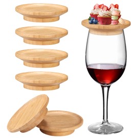 6pcs Wine Glass Charcuterie Topper, 4x1in Wine Glass Topper Charcuterie Plate Bamboo Wine Glass Charcuterie Board Topper Wine Glass Topper Coasters for Appetizer Desserts