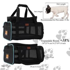 HSC PET Soft Cats Carrier Small Dog Carriers Airline Approved Softsides Pets Bag,Black,Lightweight,Luxury Style,Top Expandable,Guaranteed on Cabin Board Flight Travel Recommend Under 15 lbs (Black)