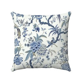 ZFENGYYUAN Cushion Covers 45cm x 45cm Double-Sided Blue Birds Flower Velvet Modern Chinoiserie Decorative Square Pillow Cover for Sofa Livingroom Bed Cushions Cases