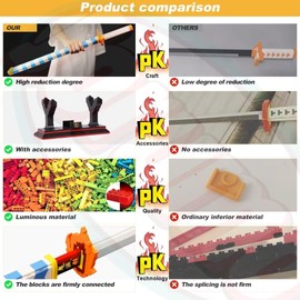 Jorumo Sword Building Set, 27in Rengoku Kyoujurou Sword with Scabbard and Stand, Cosplay Anime Toy Block for Collecting 790 Pieces, Luminous
