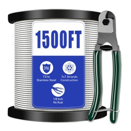 1/8 Stainless Steel Cable, Cable Railing for Stainless Steel Cable, 7x7 Strands Construction with Cutter for Cable Railing System 1500FT