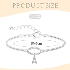 Irikdescia Pack of 2 14K Knot Bracelets, Gold Sliver, Partner Bracelets, Couple Bracelets, Couples Gifts, Matching Couple Bracelet for Couples, Friendship, Relationship (SilverA)