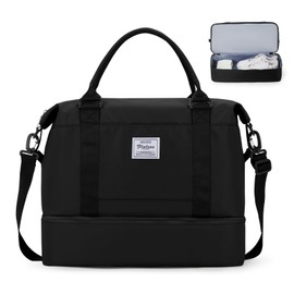 WEPLAN Cabin Bag 45x36x20 for Easyjet Airlines Underseat Cabin Bag Ryanair 40x20x25 Travel Duffel Bag Holdall Bag Carry on Hand Luggage Weekend Bag for Women Men,Dry Wet Seperated Sport Gym Bag,Black