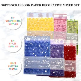 BADAO 90 Sheets Sticker Scrapbook Paper Supplies for DIY Mix Mesh Fabric Scrapbooking Kits 6 Pack 5.11x7.08Inch Textured Aesthetic Paper Scrap Book Material for DIY Decorative Mixed Set