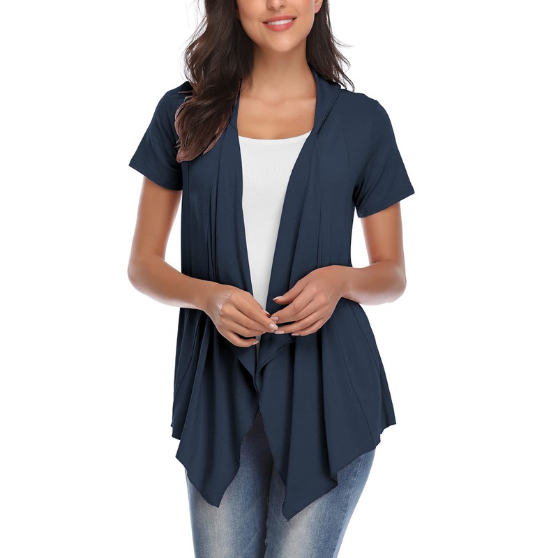 Exchic Women's Open Front Cardigan Irregular Hem Short Sleeve Outfits