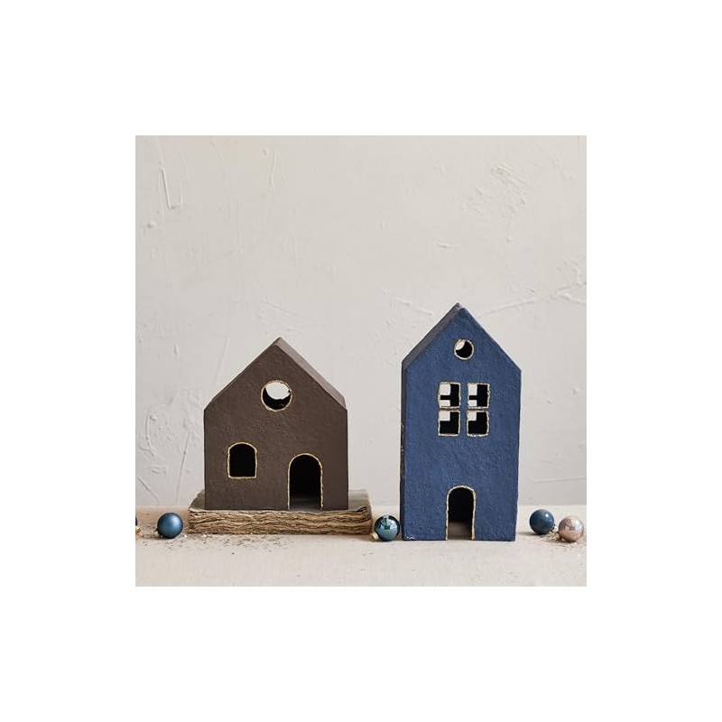 Creative Co-Op Hand-Painted Paper Mache House, Brown and Gold