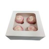 LarryRoo White Windowed Cupcake Boxes, Holds 4 Cup Cakes with