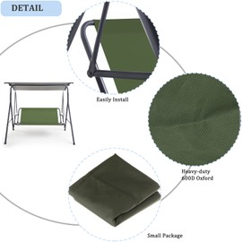 Coverify Replacement Swing Seat Cover, Durable 600D Oxford Fabric Garden Swing Chair Cover Outdoor Universal Fit for 3 Seater Rocking Chair, 113x47x47cm, Green