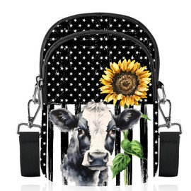 FyLybois Cow Sunflower Crossbody Bags for Women Cell Phone Purse Lightweight Adjustable Shoulder Handbags Wallet with Card Slots