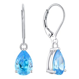 YL Dangle Drop Earrings Sterling Silver Solitaire Leverback Earrings Teardrop Created Aquamarine Jewelry Gifts for Moms