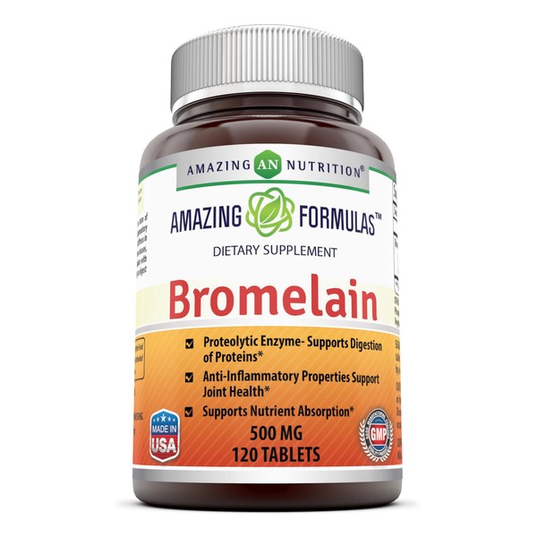 Amazing Formulas Bromelain - 500 Mg 120 Tablets (Non GMO,Gluten Free), Proteolytic Enzymes - Supports Dijestion of Proteins - Anti-Inflammatory Properties - Supports Nutrient Absorption*