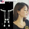 Sterling 925 Silver Long Tassel Crystal Earrings Women Drop Dangle